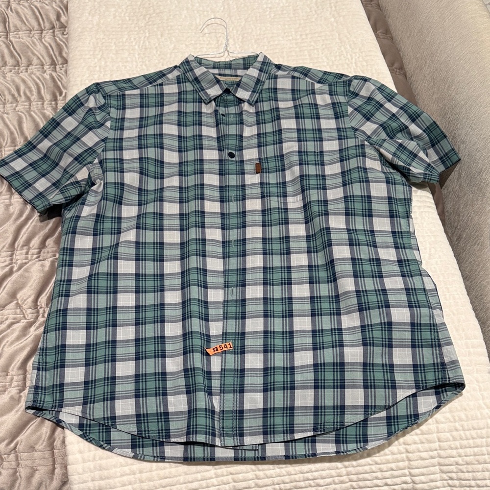 Burberry Green and White Plaid Button Down Shirt